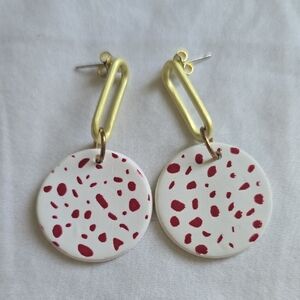 Handmade White and Red Speckled Drop Earrings